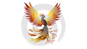 Phoenix rising from flames, phoenix firebird rising into sky, phoenix in fire, Symbol of rebirth photo